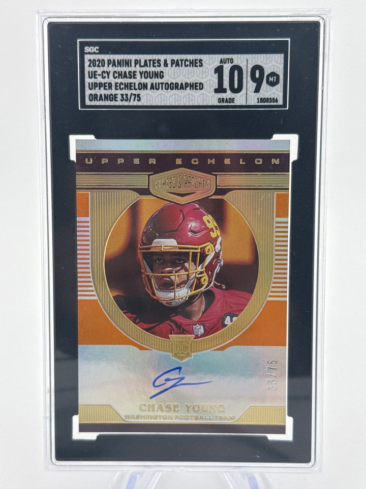 Chase Young 2020 Panini Plates & Patches Upper Echelon Rookie Auto Orange, 33/75, SGC 9 Mint, SGC 10 Auto