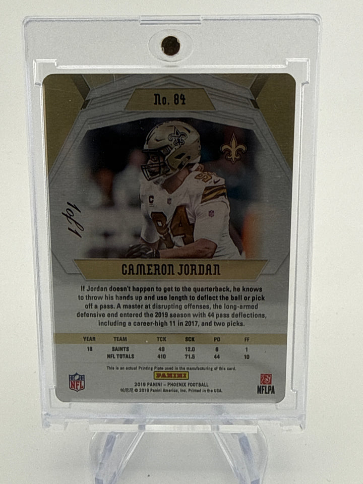 Cameron Jordan 2019 Panini Phoenix 1 of 1 Printing Plate