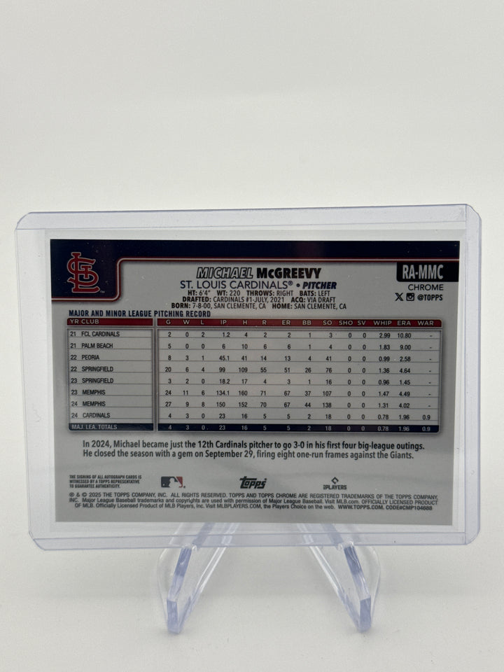 Michael McGreevy 2025 Topps Chrome Logofractor Gold Refractor Rookie Auto, 20/50