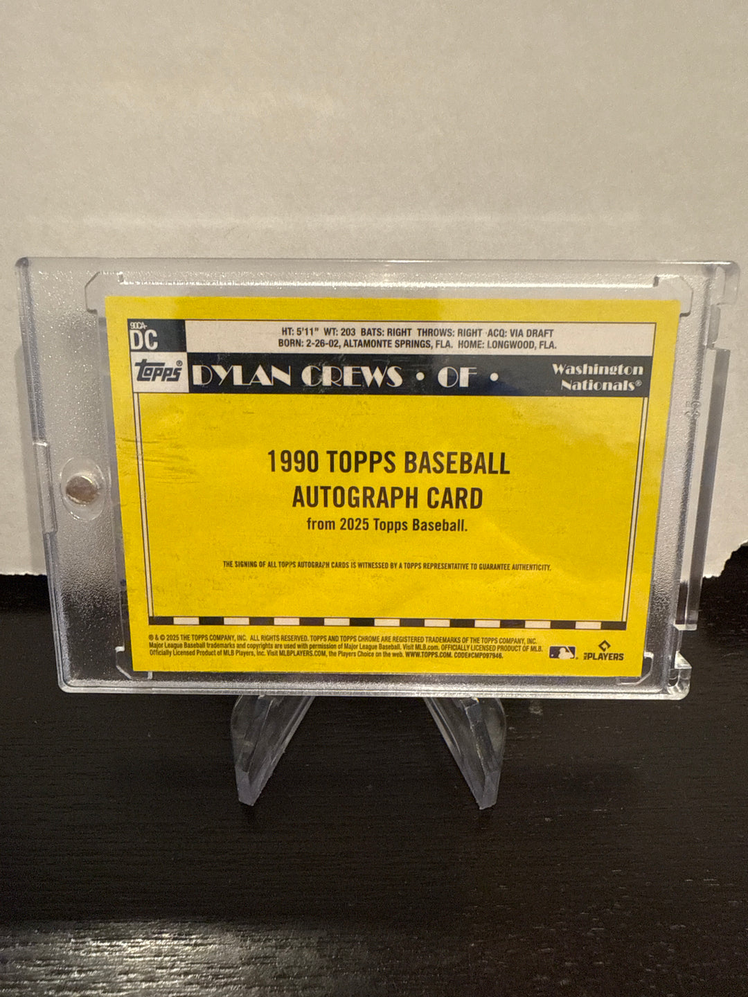 Dylan Crews 2025 Topps Chrome 1990 Topps Baseball Rookie Auto, 144/199