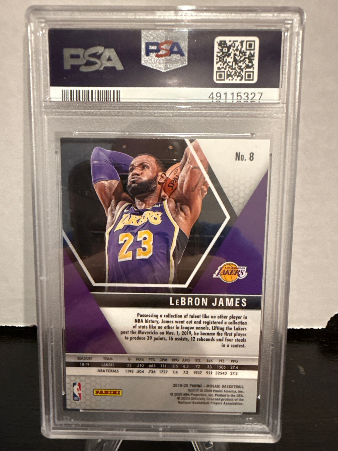 Lebron James 2019 Panini Mosaic, PSA 10 Gem Mint