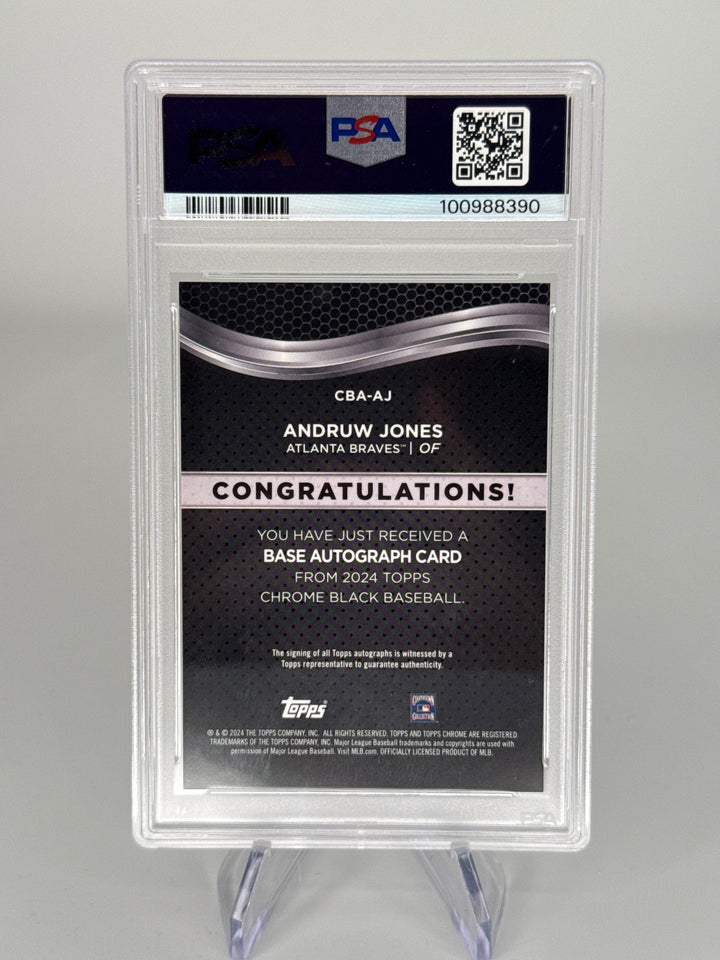 Andruw Jones 2024 Topps Chrome Black Green Refractor Auto, 31/99, PSA 10 Gem Mint, PSA 10 Auto