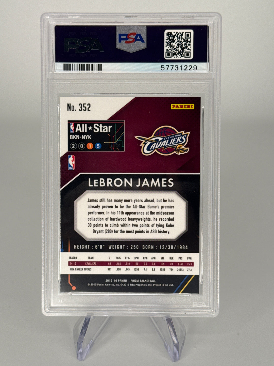 Lebron James 2015 Panini Prizm All-Star Team, PSA 10 Gem Mint
