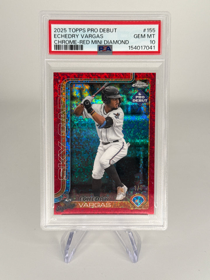 Echedry Vargas 2025 Topps Chrome Pro Debut Red Mini Diamond, 1/5, PSA 10 Gem Mint