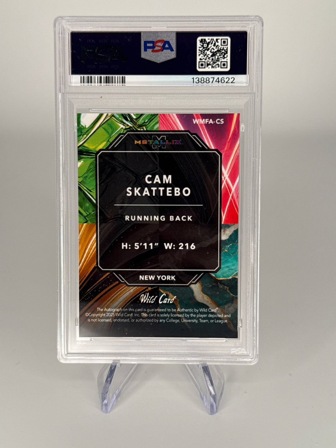 Cam Skattebo 2025 Wild Card Metallix Rainbow 1/1 Rookie Auto, PSA 9 Mint