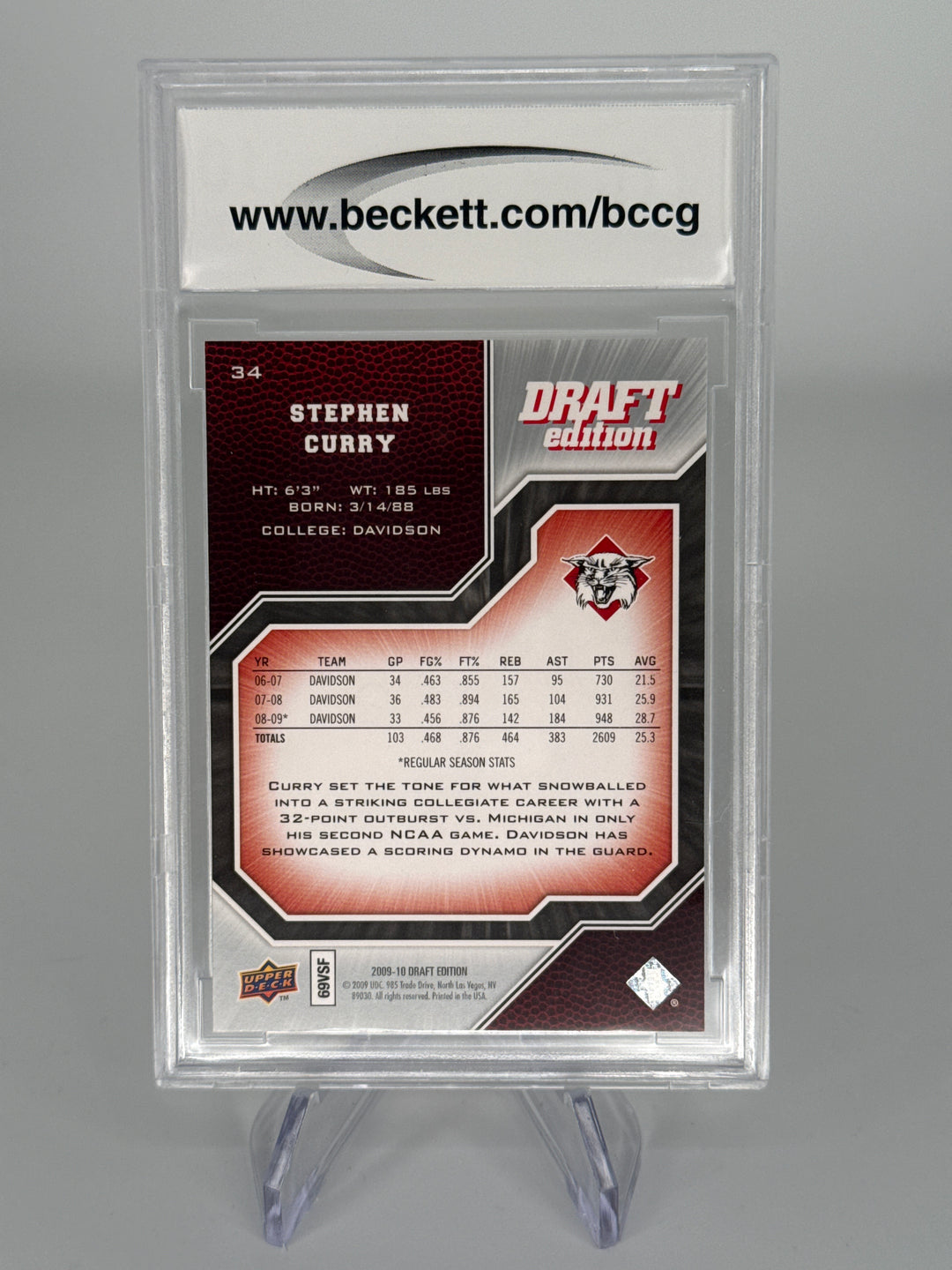 Stephen Curry 2009 Upper Deck Draft Edition Rookie, BCCG 10 Gem Mint