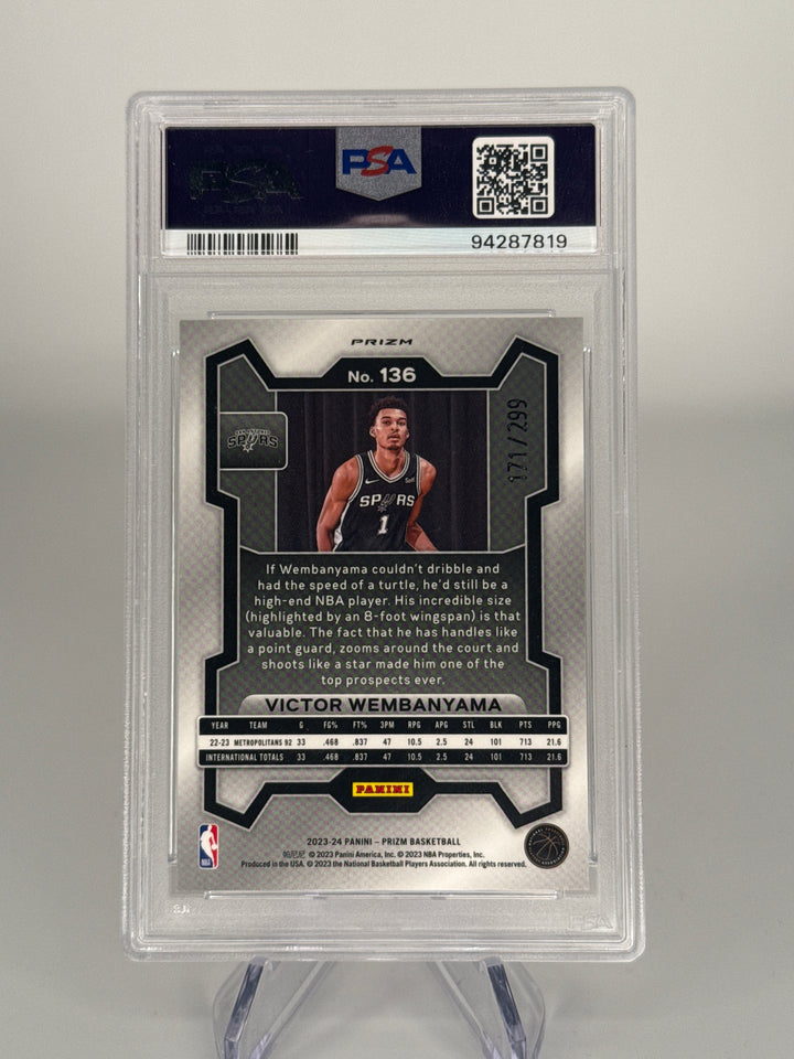 Victor Wembanyama 2023Panini Prizm Red Prizm Rookie, 171/299, PSA 10 Gem Mint