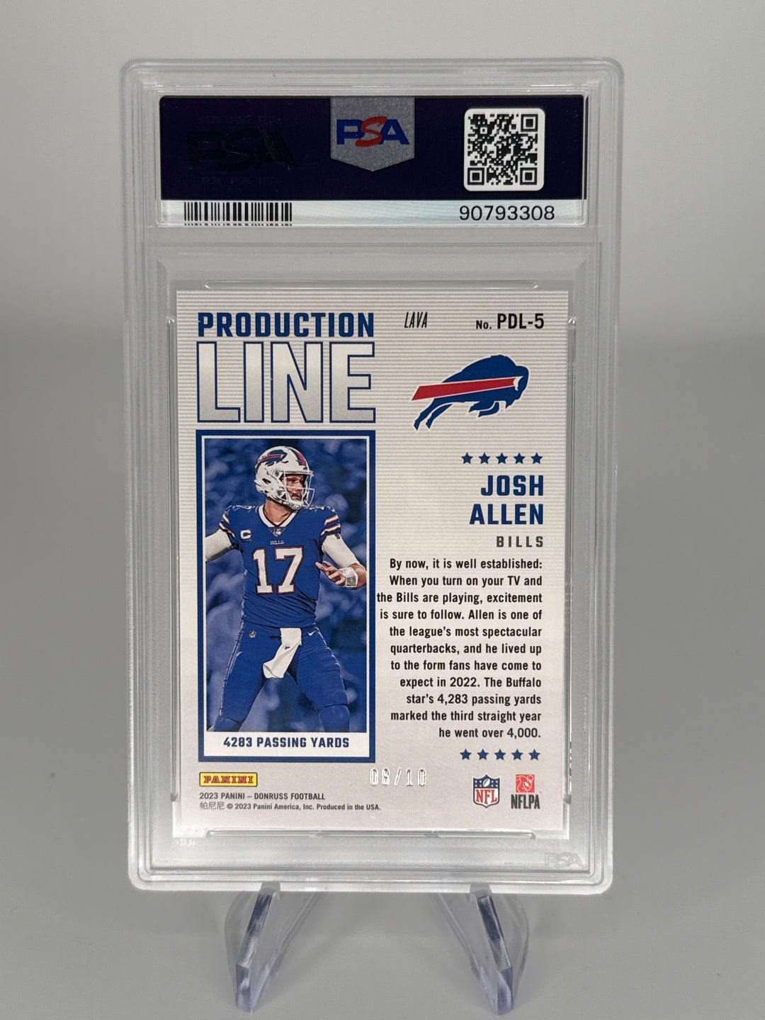 Josh Allen 2023 Panini Donruss Production Line Lava, 08/10, PSA 10 Gem Mint