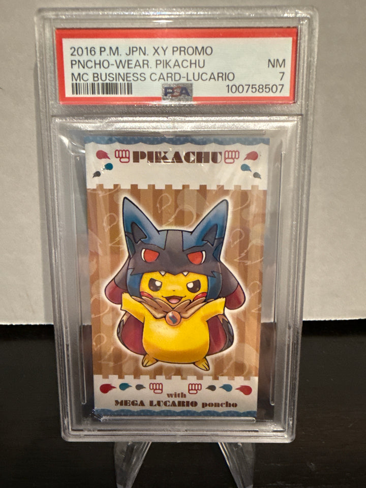 Pokemon TCG 2016 Japanese XY Promo Pikachu Poncho Business Card, PSA 7