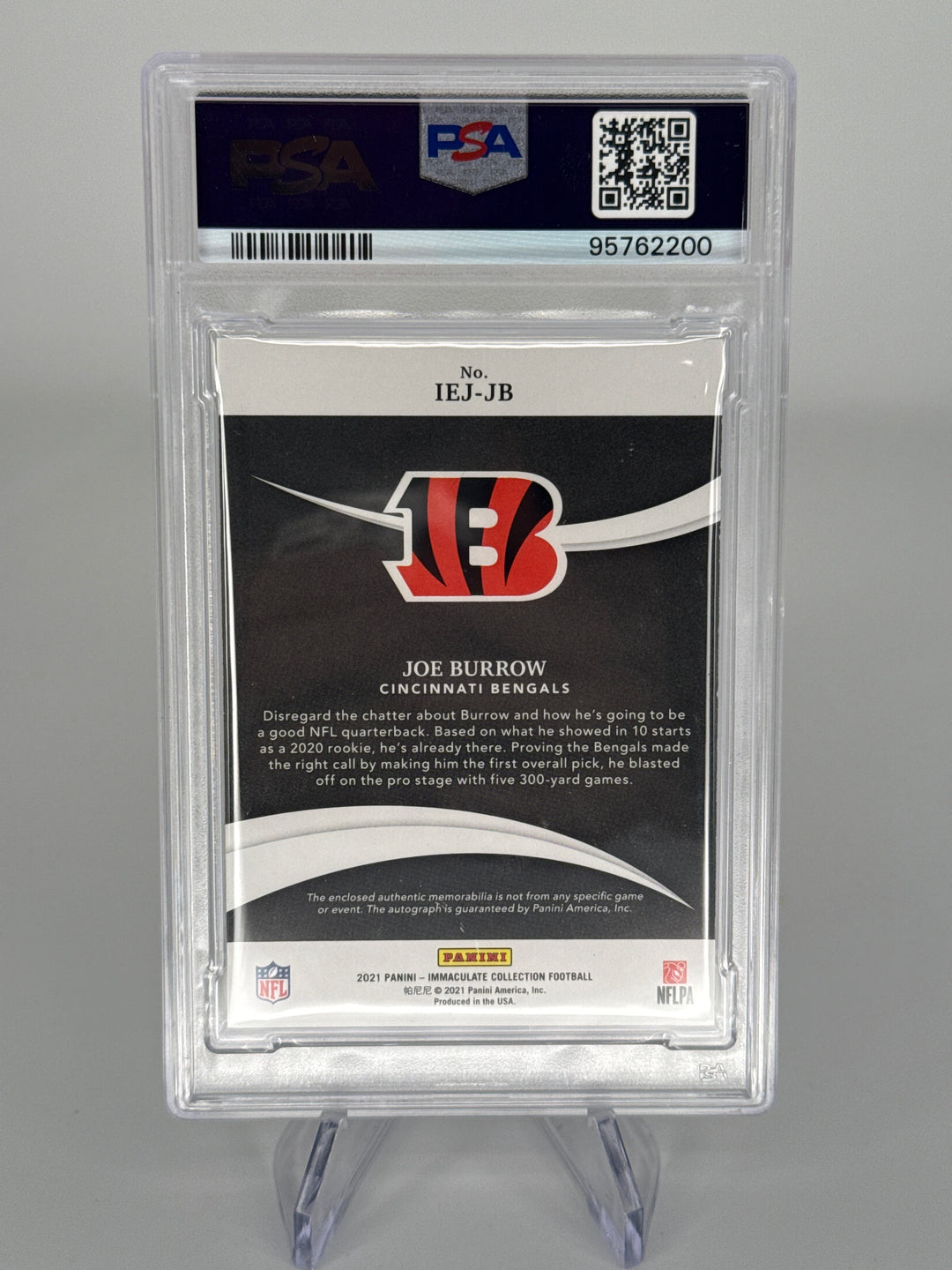 Joe Burrow 2021 Panini Immaculate Eye Black Patch Auto, 15/25, PSA 9 Mint