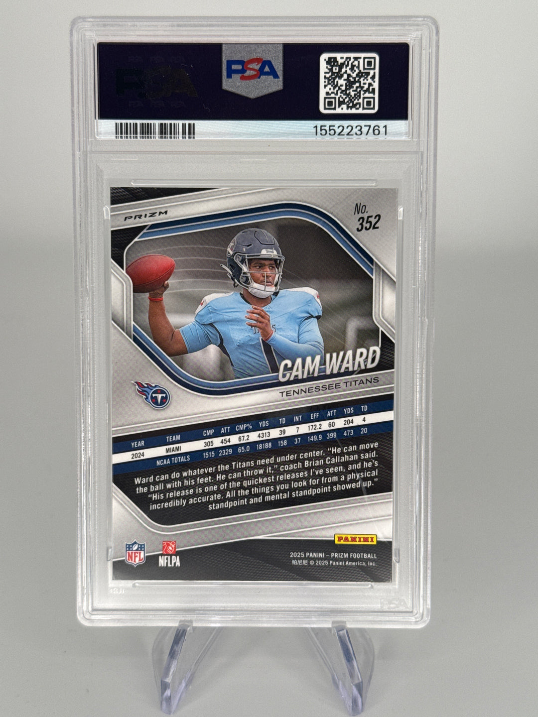 Cam Ward 2025 Panini Prizm Lazer Prizm Rookie, PSA 10 Gem Mint