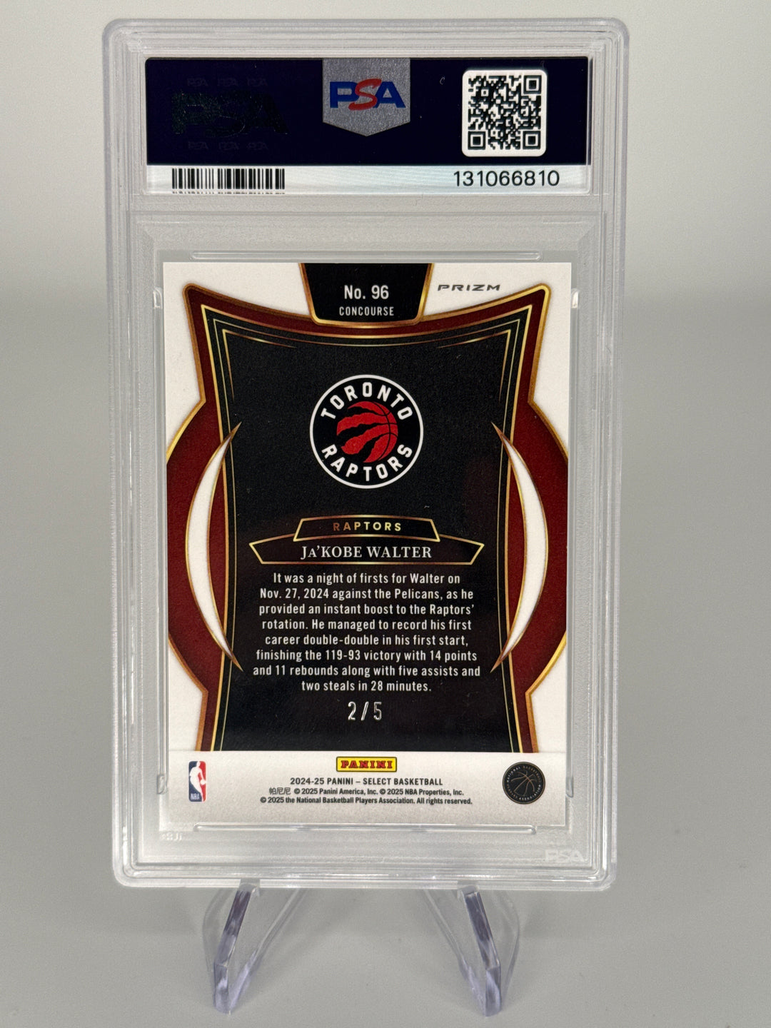 Ja'Kobe Walter 2024 Panini Select Green Disco Rookie, 2/5, PSA 10 Gem Mint