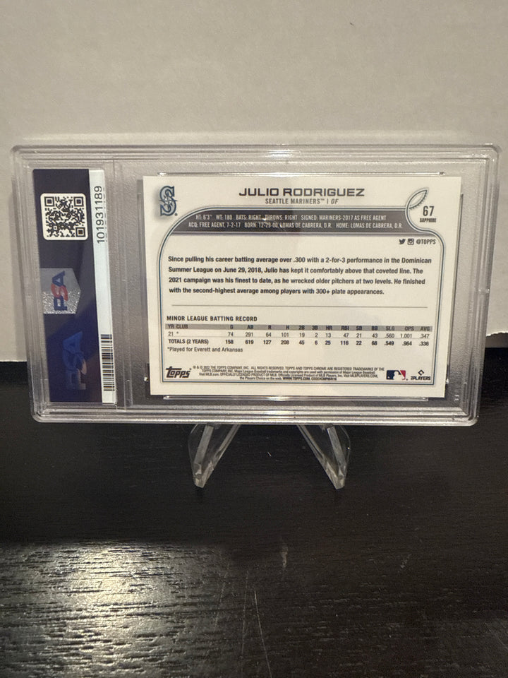 Julio Rodriguez 2022 Topps Chrome Sapphire Rookie, PSA 9 Mint