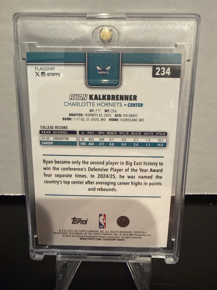 Ryan Kalkbrenner 2025 Topps Basketball Black Foil Rookie, 05/10