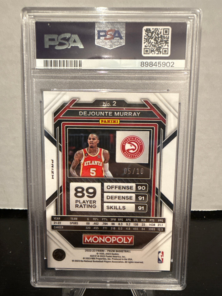 Dejounte Murray 2022 Panini Prizm Monopoly Gold Wave Money, 05/10, PSA 10 Gem Mint