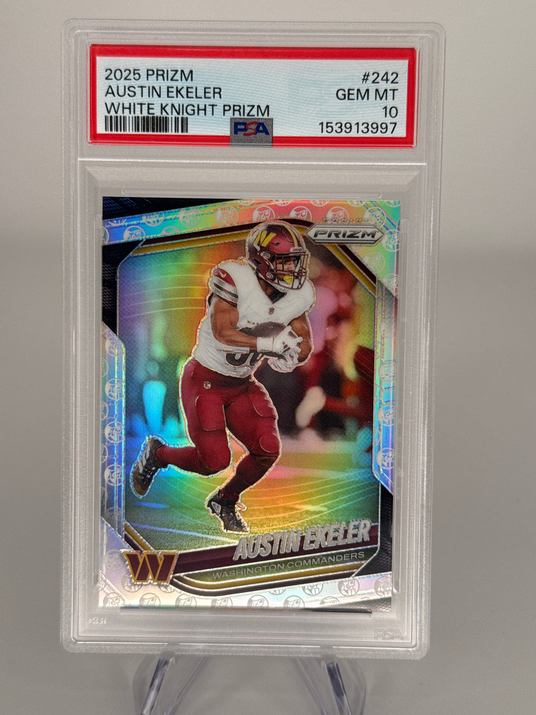 Austin Ekeler 2025 Panini Prizm White Knight Prizm, 2/3, PSA 10 Gem Mint