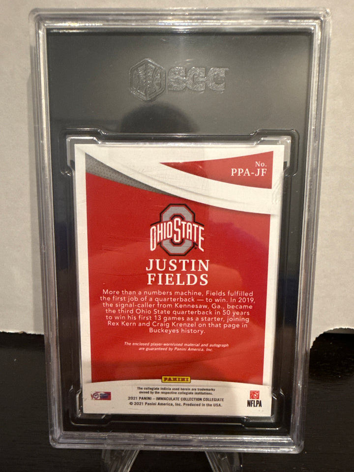 Justin Fields 2021 Panini Immaculate Premium Rookie Patch Auto, Championship Logo, 3/5, SGC 9.5 Gem Mint