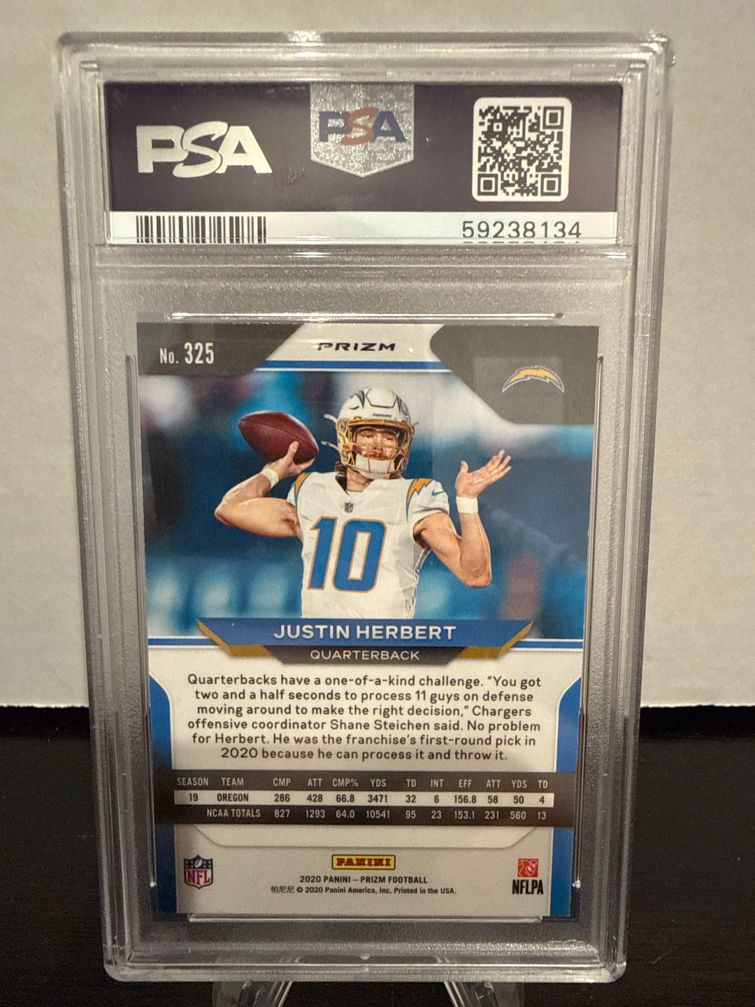 Justin Herbert 2020 Panini Prizm Orange Disco Prizm Rookie, PSA 9 Mint