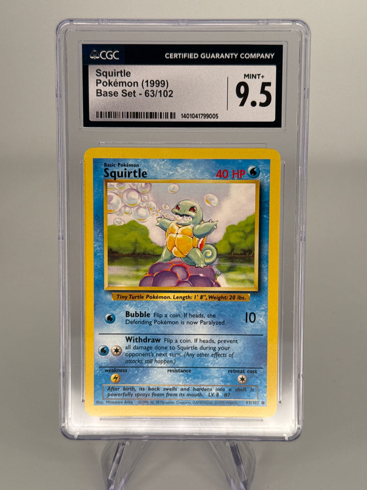 Pokemon TCG 1999 Squirtle Base Set Unlimited, 63/102, CGC 9.5 Gem Mint