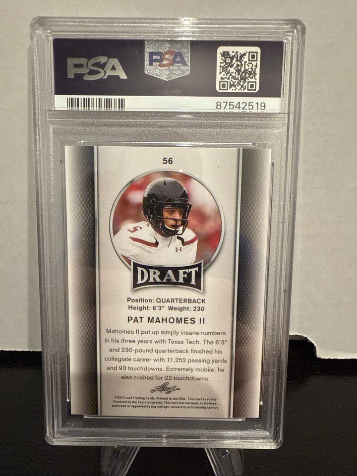 Patrick Mahomes 2017 Leaf Draft Rookie, PSA 10 Gem Mint