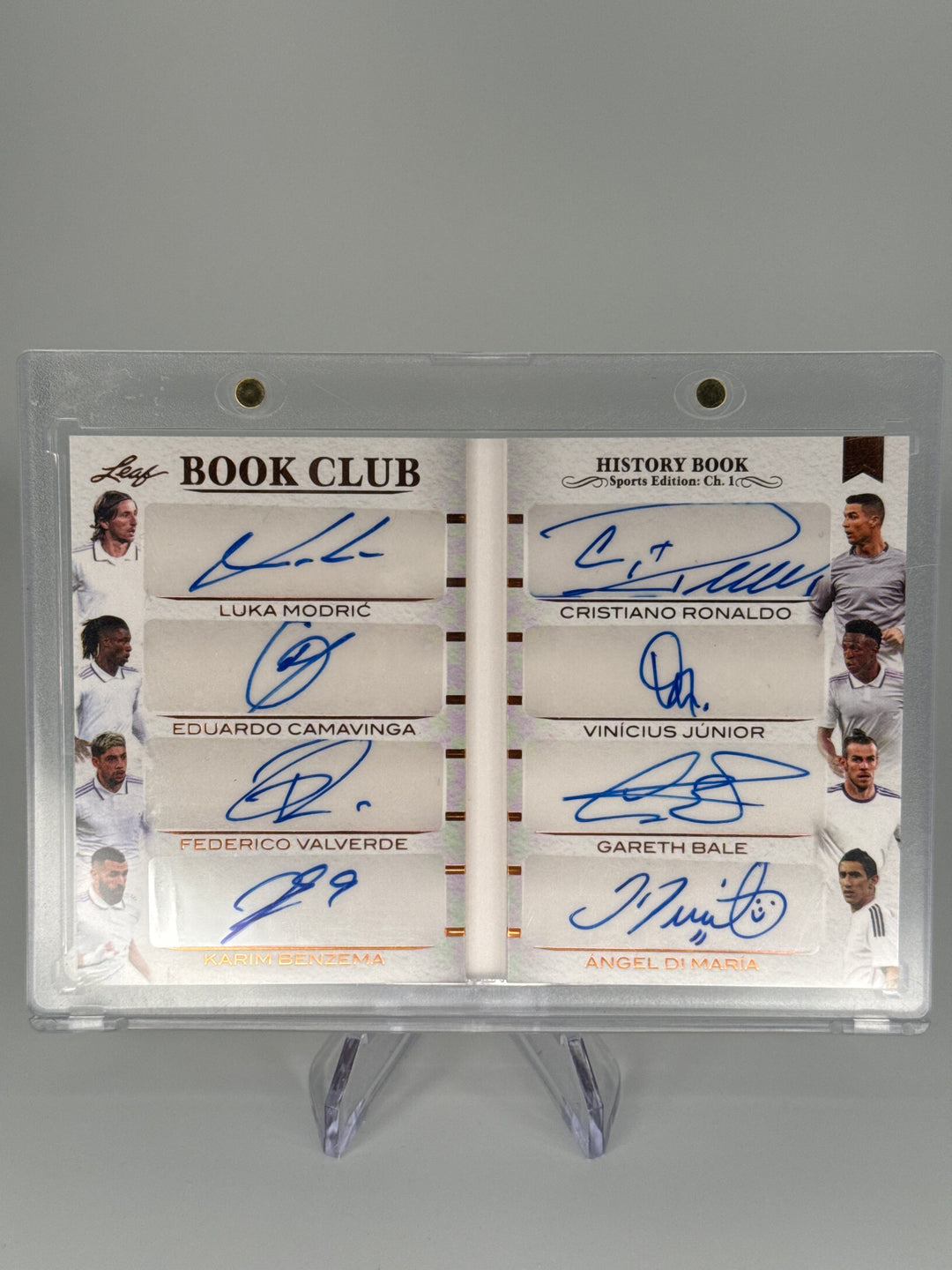 2023 Leaf Book Club History Book Octa Auto Booklet, Luka Modric/Eduardo Camavinga/Federico Valverde/Karim Benzema/Cristiano Ronaldo/Vinicius Junior/Gareth Bale/Angel Di Maria, 02/10