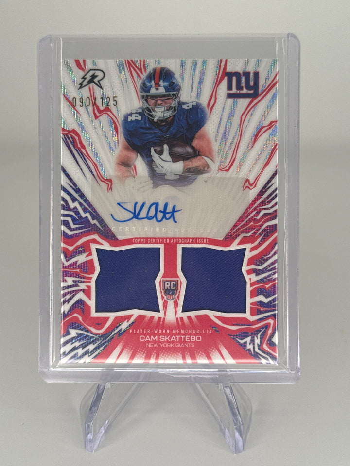 Cam Skattebo 2026 Topps Resurgence Amped Up Rookie Dual Relic Auto, 090/125