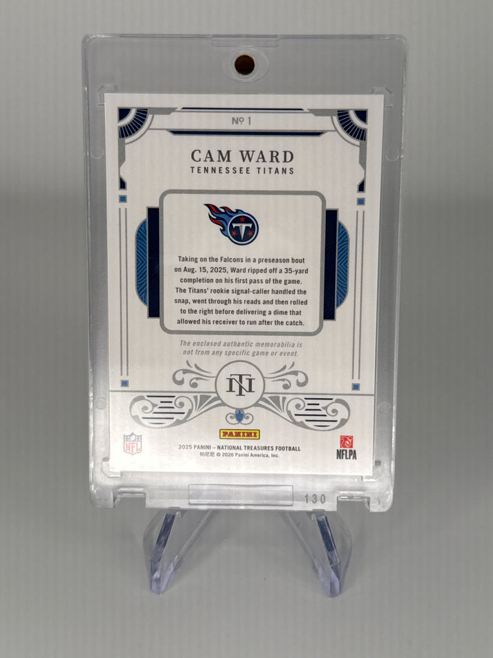 Cam Ward 2025 Panini National Treasures Dual Rookie Relic, 47/49