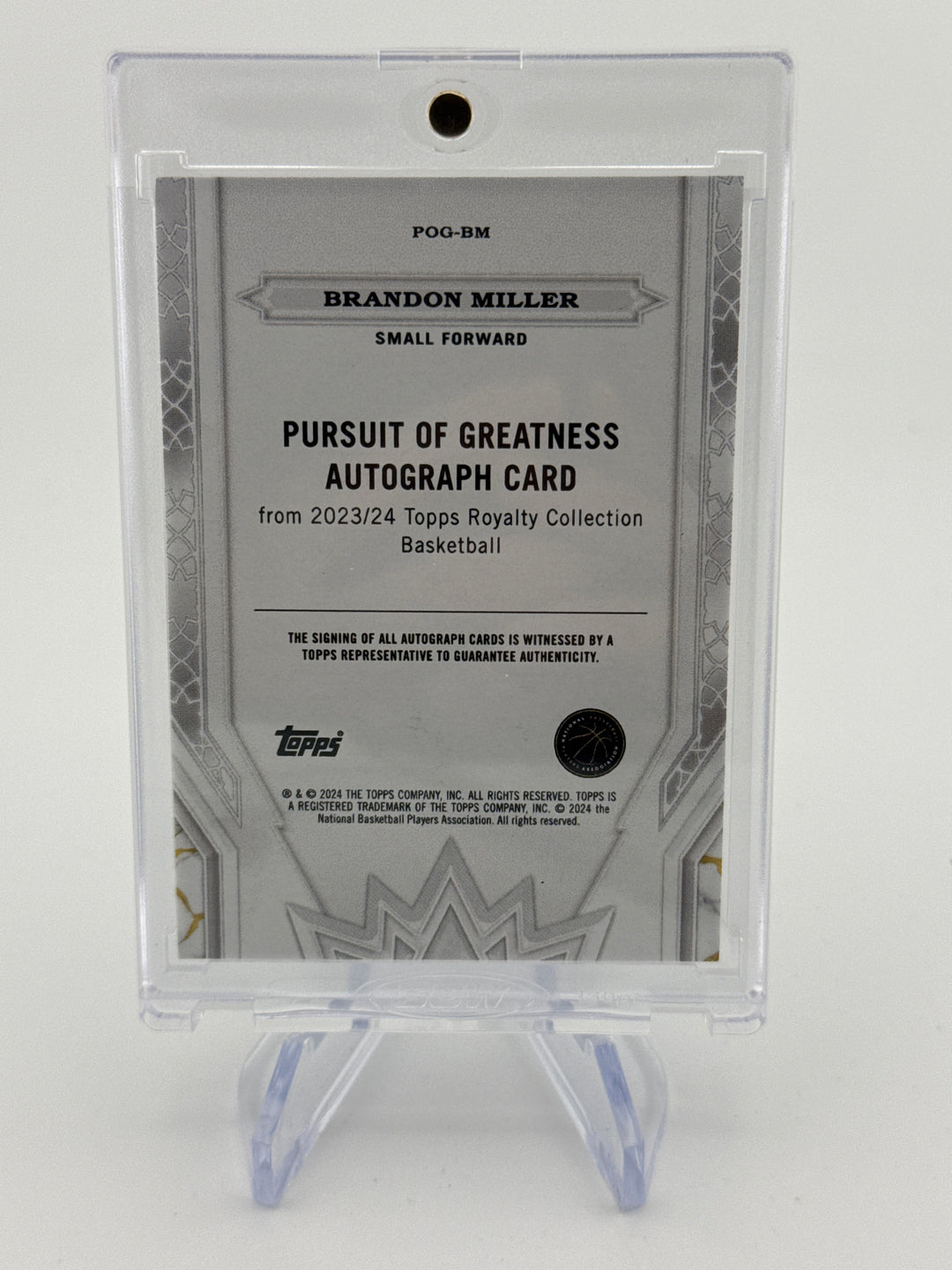 Brandon Miller 2023 Topps Royalty Pursuit of Greatness Rookie Auto, 32/99