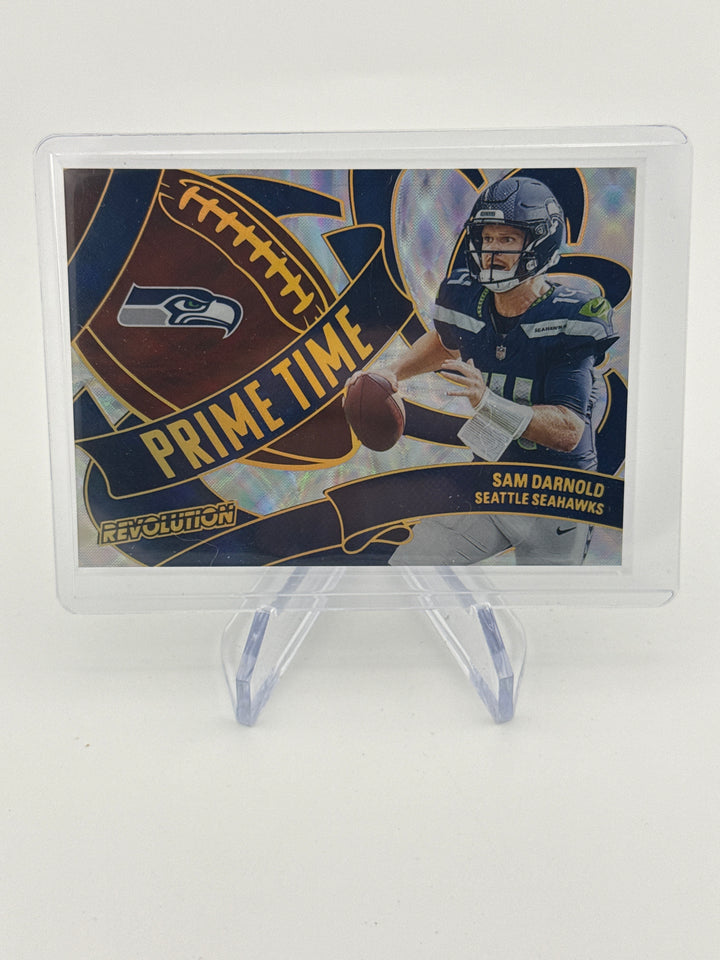 Sam Darnold 2025 Panini Revolution Prime Time SSP Case Hit