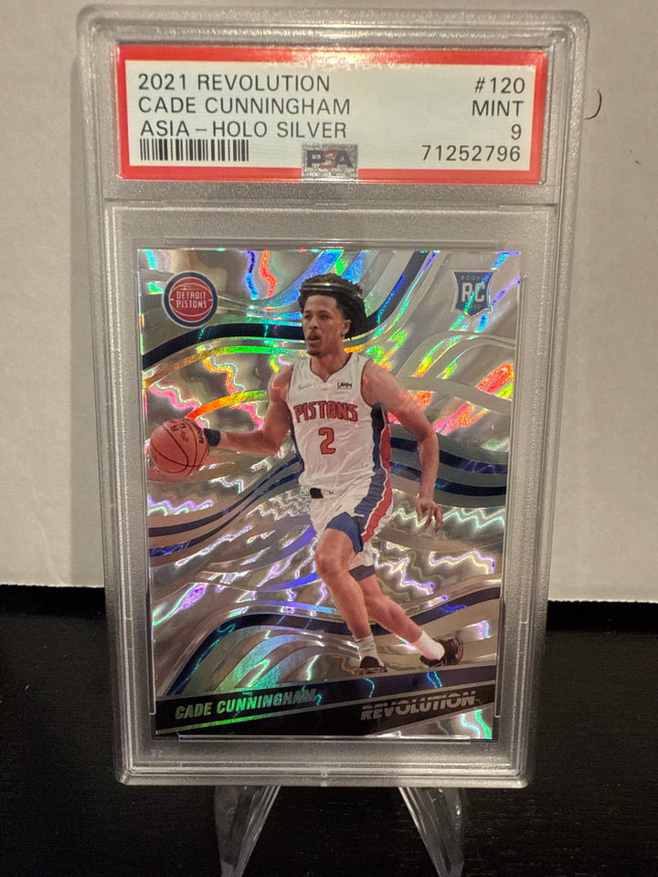 Cade Cunningham 2021 Panini Revolution Asia Holo Silver Rookie, 85/99, PSA 9 Mint