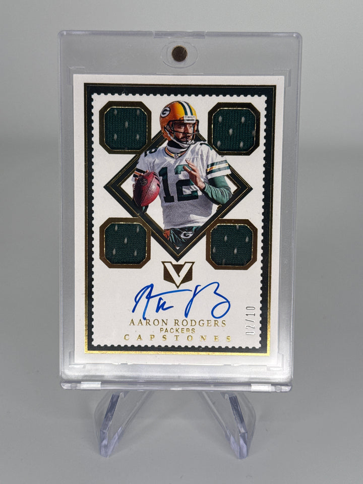Aaron Rodgers 2017 Panini Vertex Capstones Gold Quad Relic Auto, 02/10