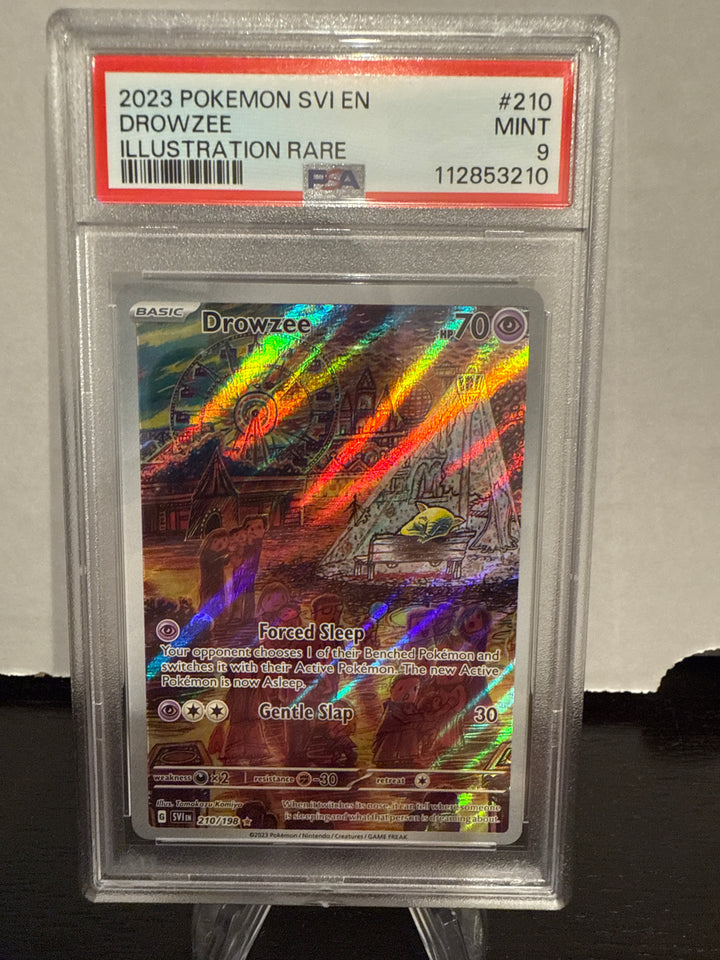 Pokemon TCG 2023 Drowzee Scarlet & Violet Illustration Rare Full Art, 210/198, PSA 9 Mint