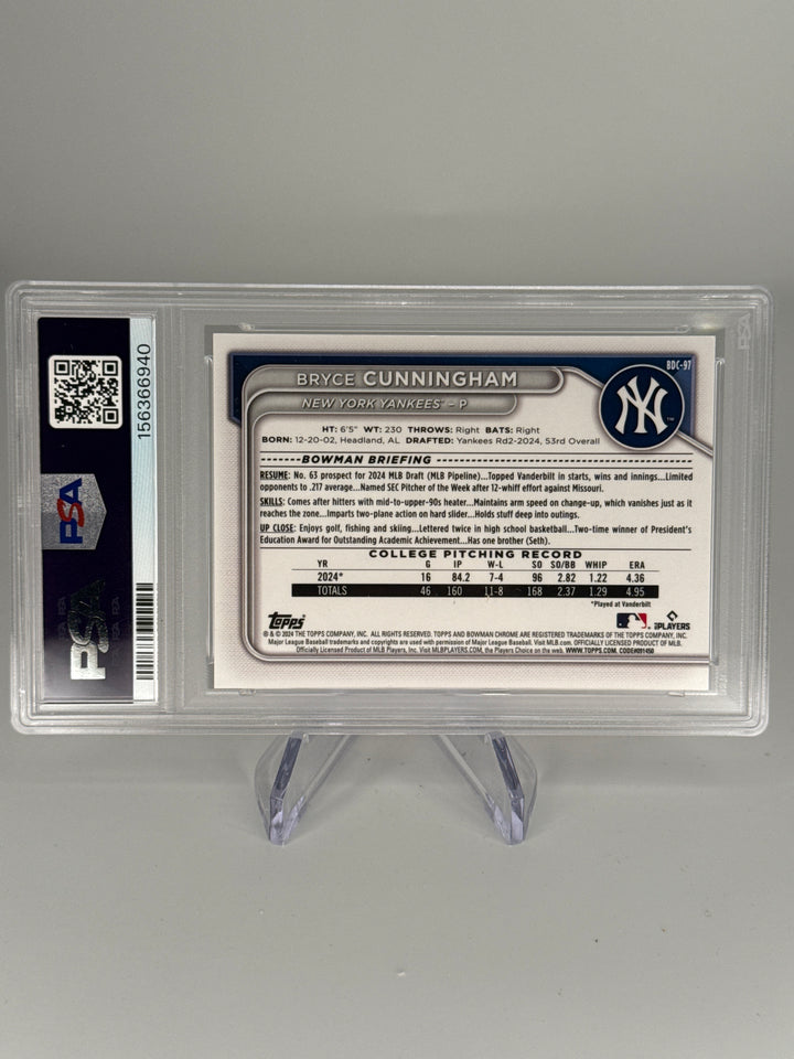 Bryce Cunningham 2024 Bowman Chrome Sapphire 1st Bowman Auto Red, 5/5, PSA 9 Mint