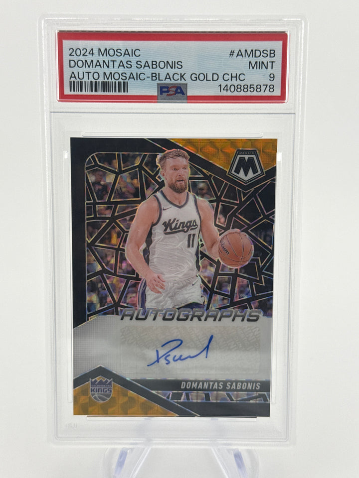 Domantas Sabonis 2024 Panini Mosaic Black Gold Choice Auto, 1/8, PSA 9 Mint