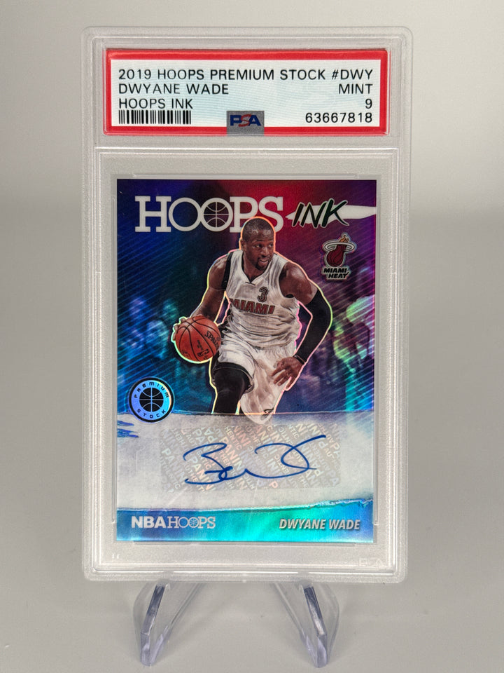 Dwyane Wade 2019 Panini NBA Hoops Premium Stock Auto, PSA 9 Mint