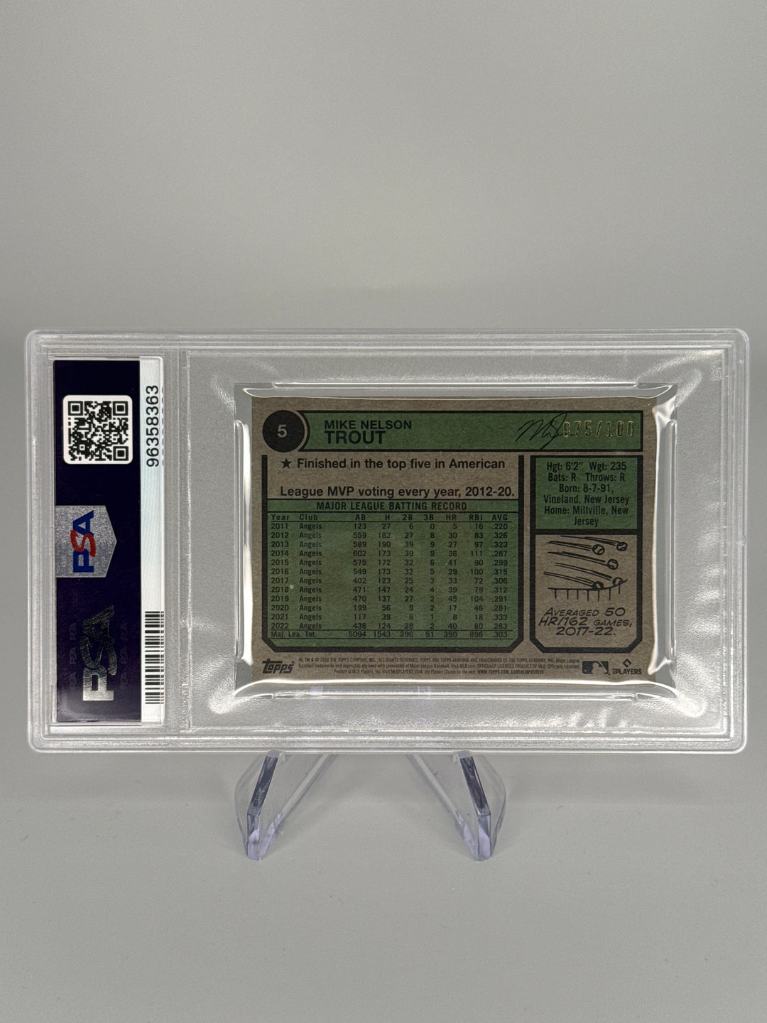 Mike Trout 2023 Topps Heritage Mini, 075/100, PSA 9 Mint