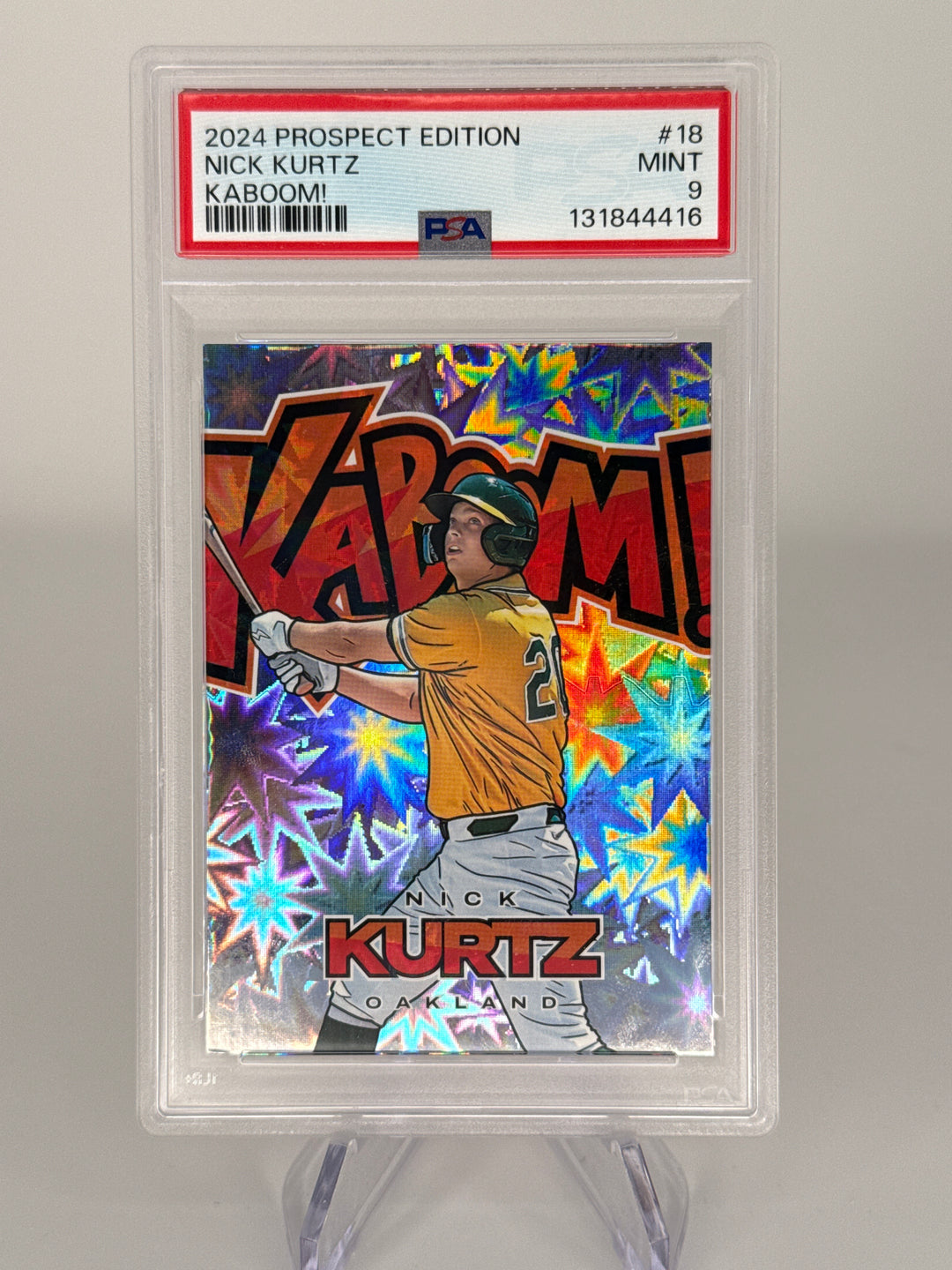 Nick Kurtz 2024 Panini Prospect Editon Kaboom SSP Case Hit Rookie, PSA 9 Mint