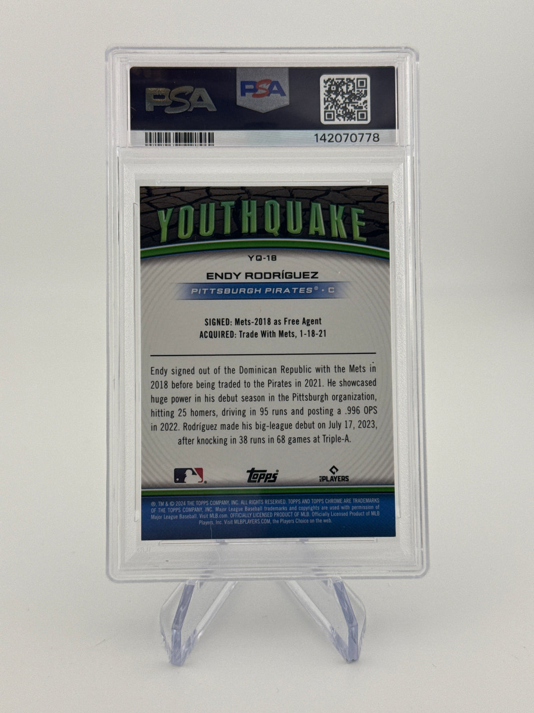 Endy Rodriguez 2024 Topps Chrome Youthquake Red Refractor Rookie, 4/5, PSA 9 Mint