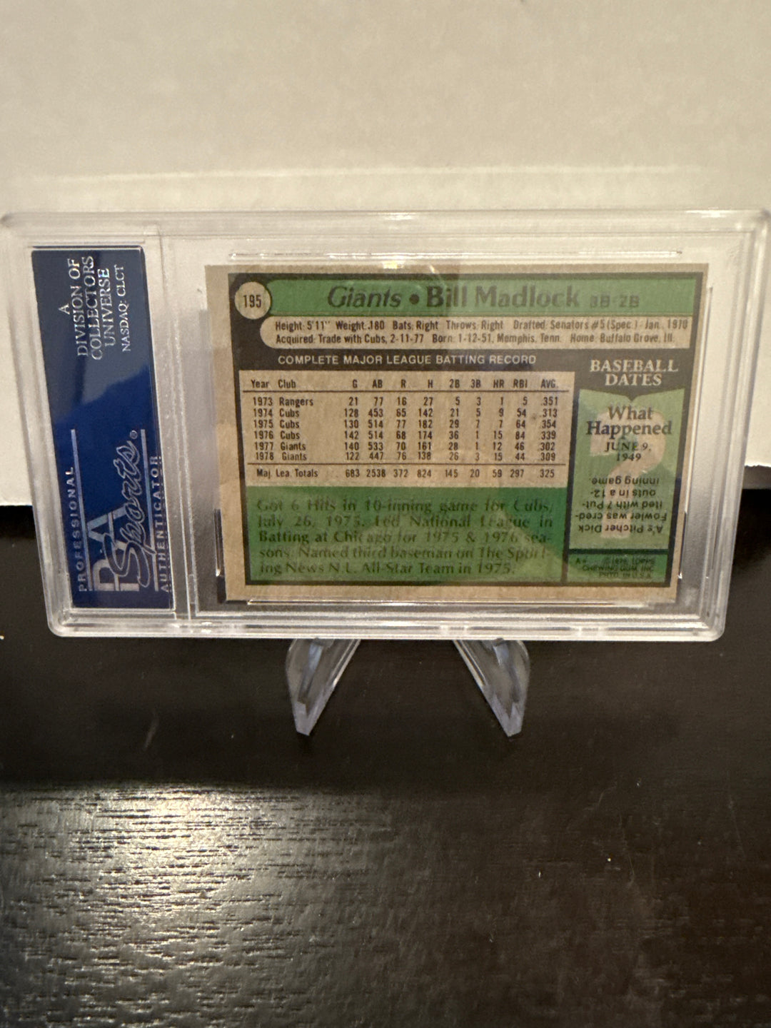 Bill Madlock 1979 Topps, PSA 8