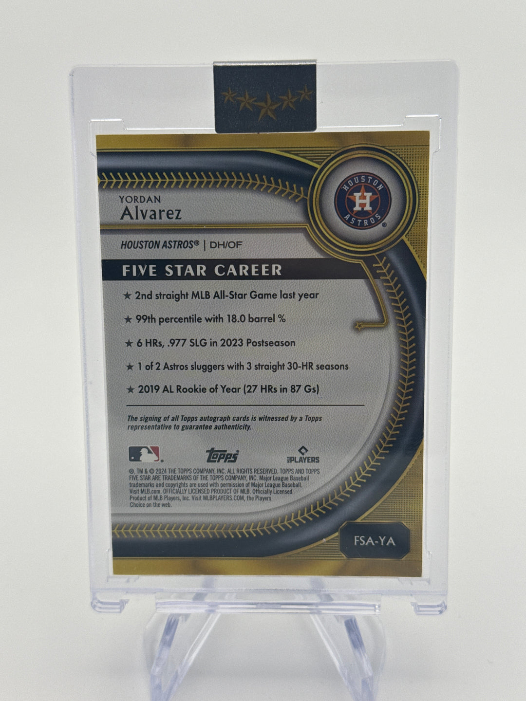 Yordan Alvarez 2025 Topps Five Star Career Auto, 20/75