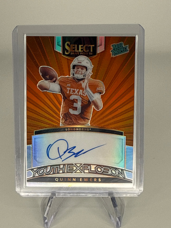 Quinn Ewers 2023 Panini Select Draft Picks Youth Explosion Orange Prizm Auto, 06/49