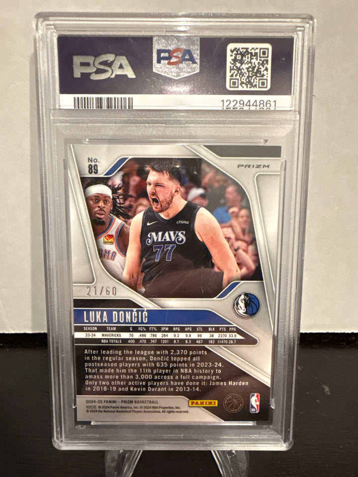 Luka Doncic 2024 Panini Prizm Orange Wave, 21/60, PSA 10 Gem Mint
