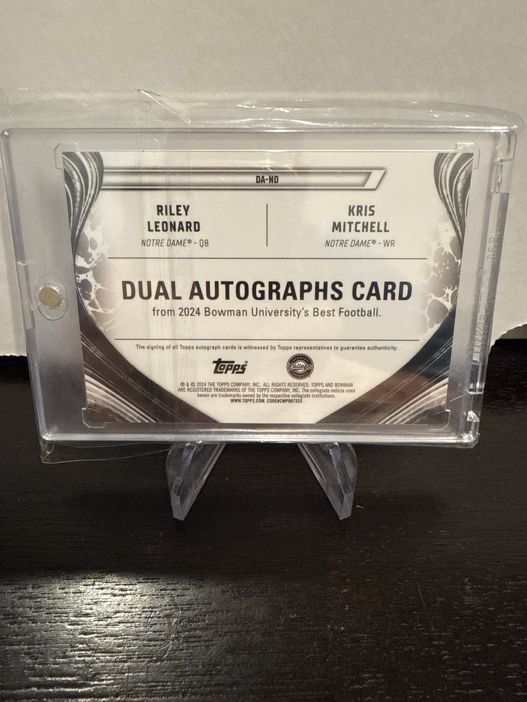 Riley Leonard/Kris Mitchell 2024 Bowman Best University Dual Red Refractor Auto, 07/10