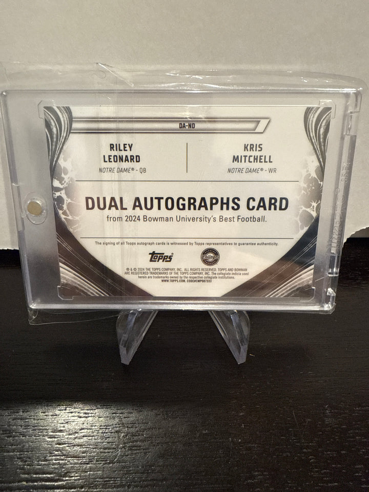 Riley Leonard/Kris Mitchell 2024 Bowman Best University Dual Red Refractor Auto, 07/10