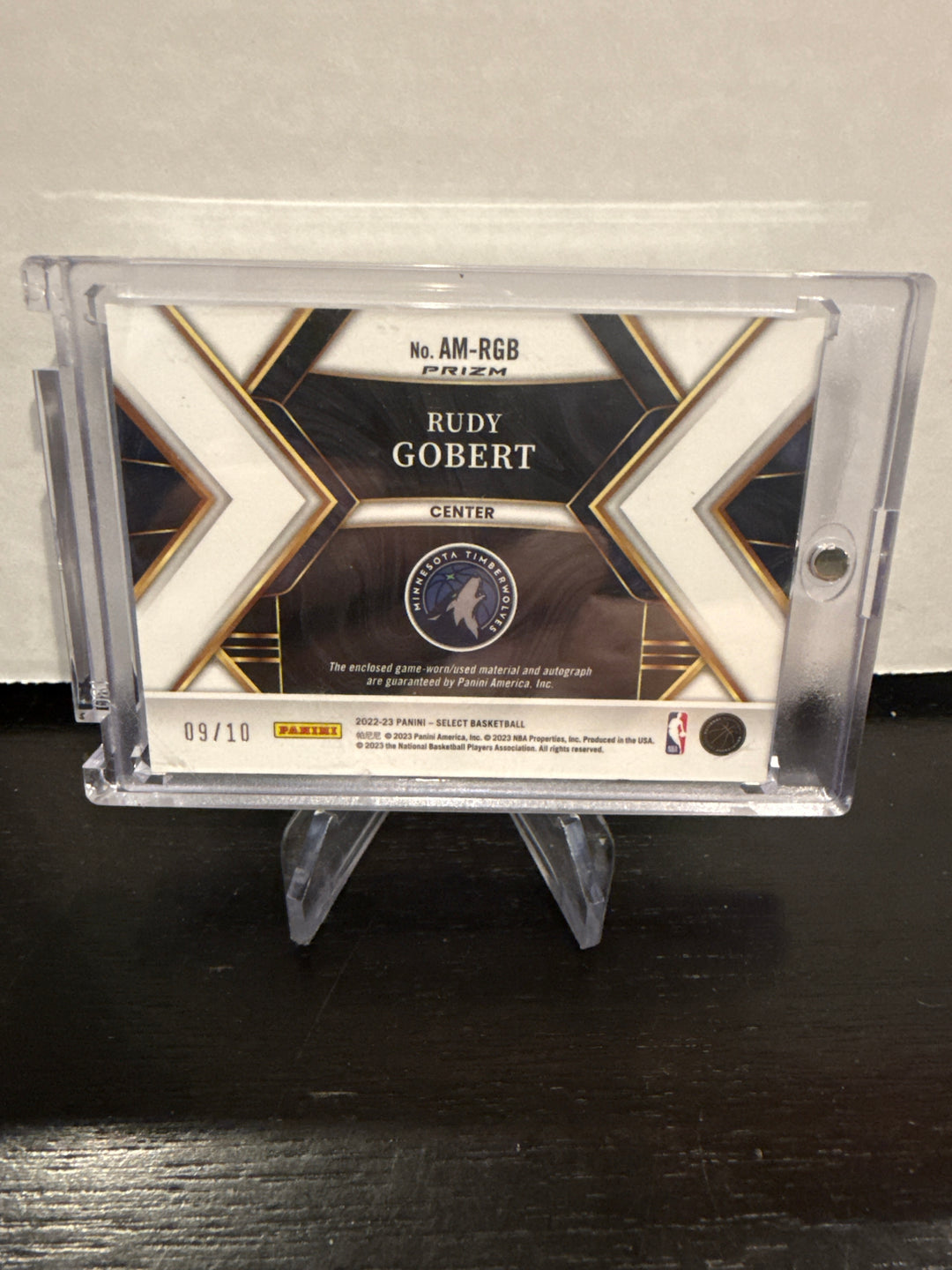 Rudy Gobert 2022 Panini Select Gold Refractor Patch Auto, 09/10