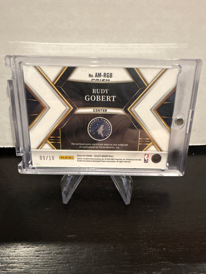 Rudy Gobert 2022 Panini Select Gold Refractor Patch Auto, 09/10