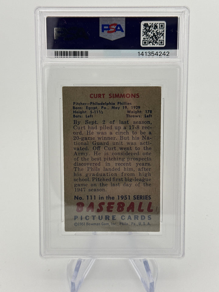 Curt Simmons 1951 Bowman, PSA 3