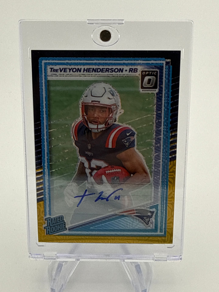 Treveyon Henderson 2025 Panini Donruss Optic Black Gold Rated Rookie Auto, 04/60