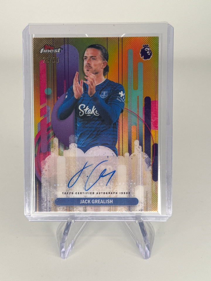 Jack Grealish 2026 Topps Finest EPL Gold Refractor Auto, 28/50