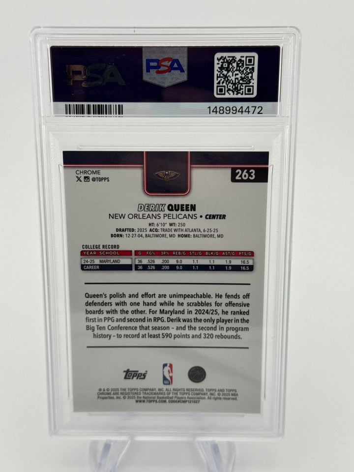 Derik Queen 2025 Topps Chrome Black Raywave Rookie, 09/10, PSA 9 Mint
